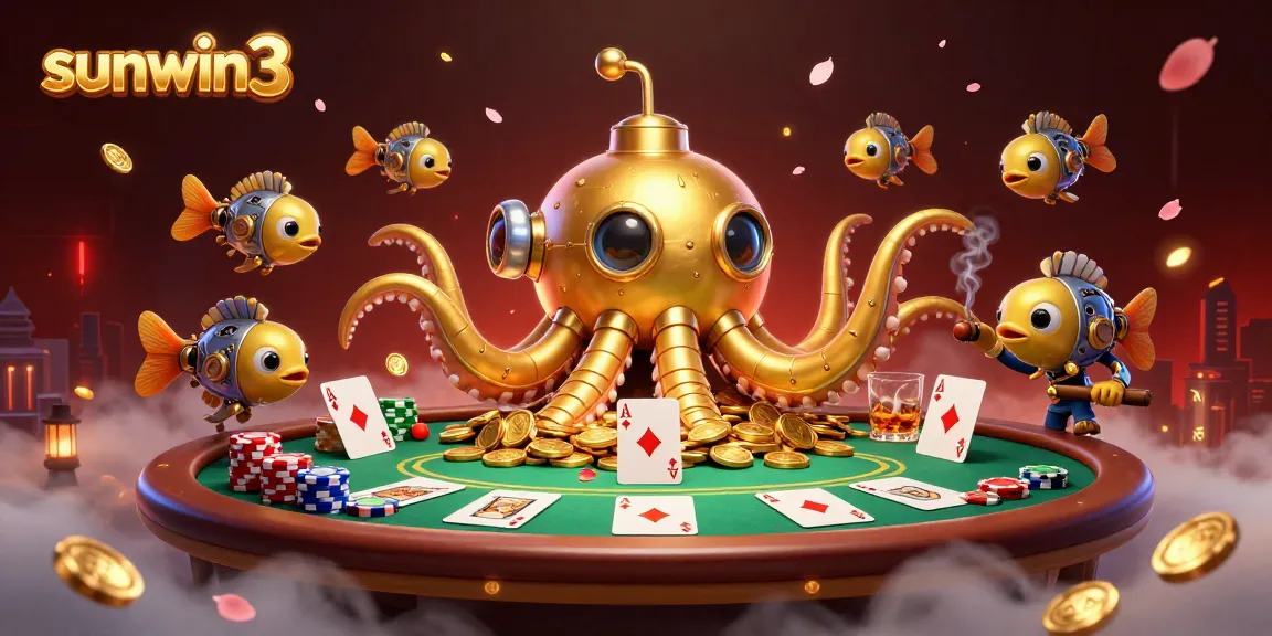 Experience thrilling gameplay at sunwin3 with a vibrant casino scene featuring a golden kraken submarine.
