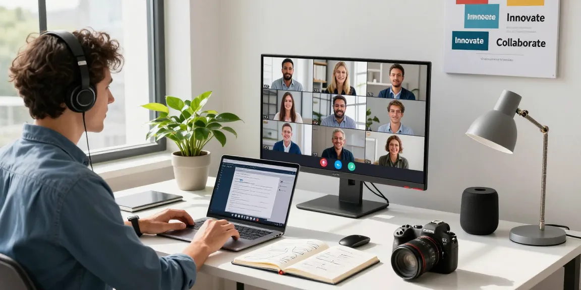 Engaged professional at a modern office desk using the WPS Official Website for document collaboration during a video call.