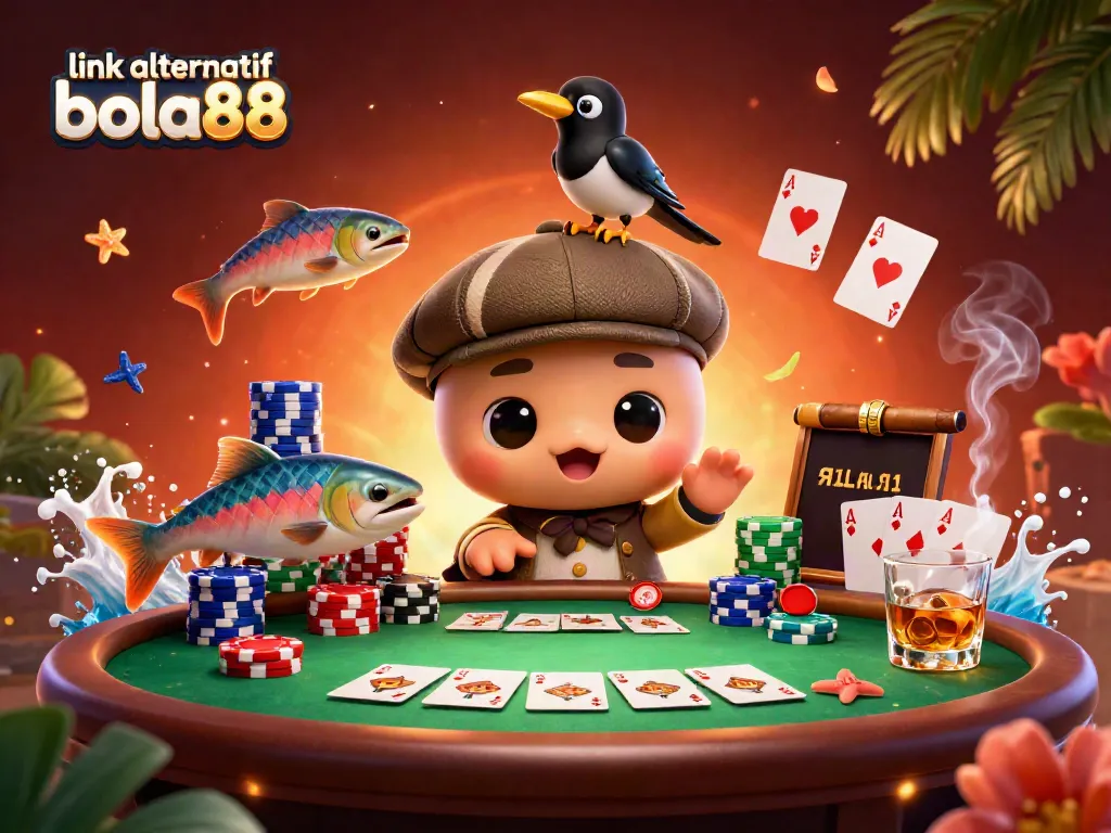 Place bets with link alternatif bola88 - vibrant illustration of playful characters gambling with rich details.