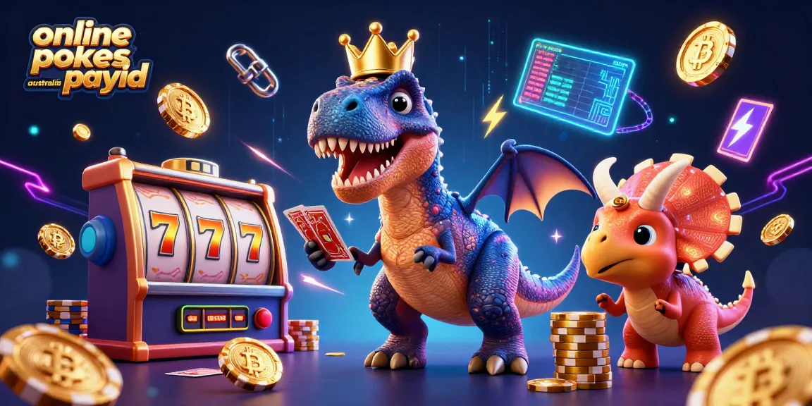 Interact with online pokies Australia PayID featuring a playful T-Rex, pterodactyl, and triceratops.