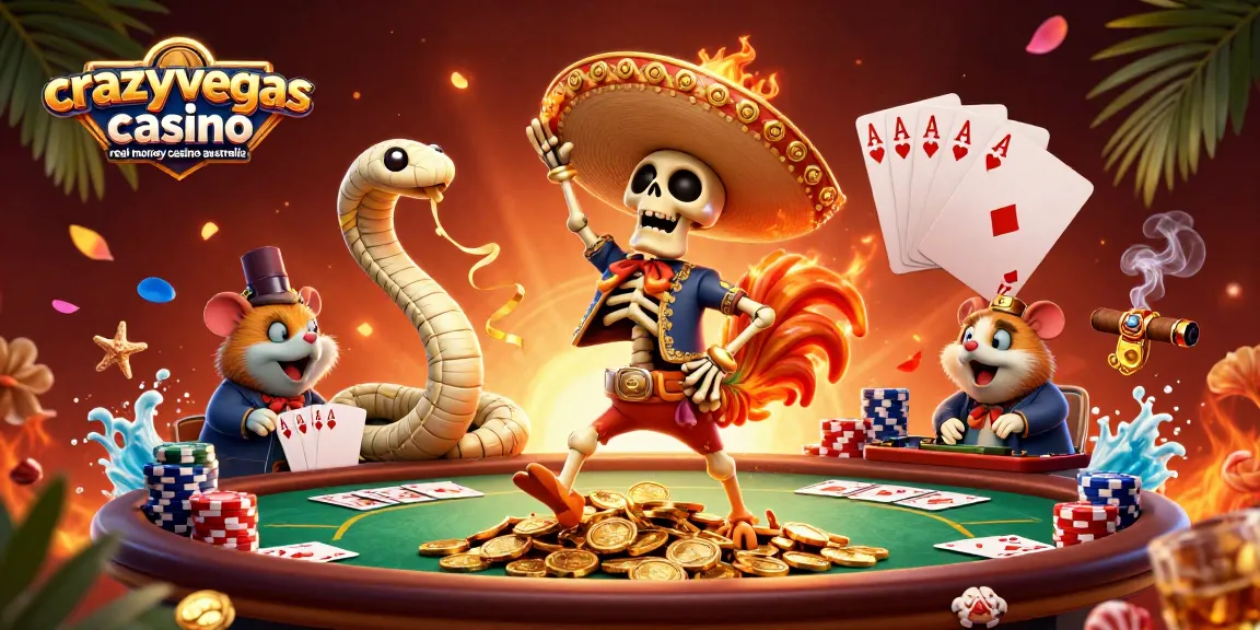 crazyvegas casino real money casino australia showcases a vibrant animated scene of winnings